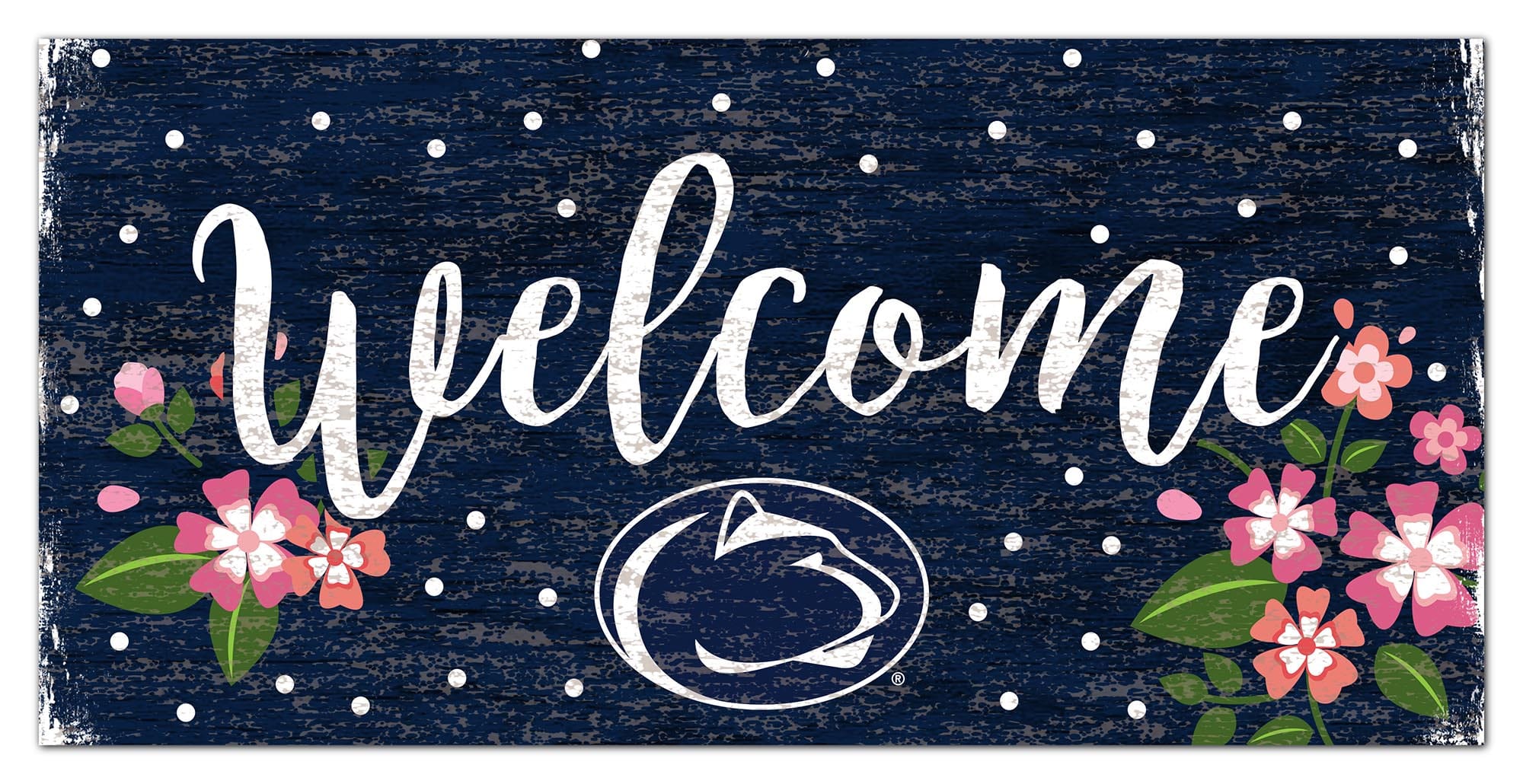 Columbus Blue Jackets Welcome Floral Sign - 6x12 Inch Distressed Wood Look Home Decor