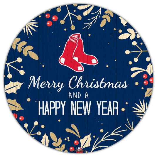 Fan Creations Holiday Home Decor Boston Red Sox Merry Christmas & Happy New Years 12in Circle