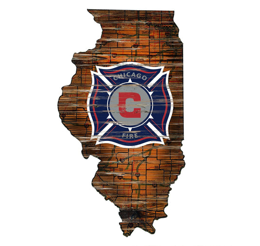Fan Creations 24" Sign Chicago Fire Distressed State With Logo Sign