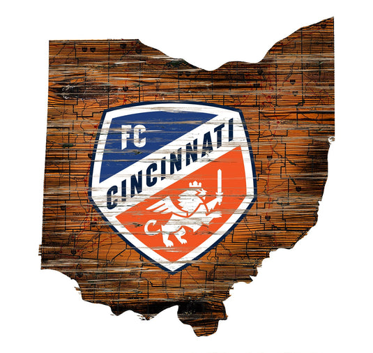 Fan Creations 24" Sign FC Cincinnati Distressed State With Logo Sign