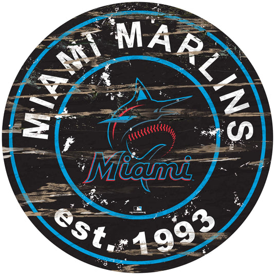 Fan Creations 24" Wall Art Miami Marlins Distressed 24" Round Sign