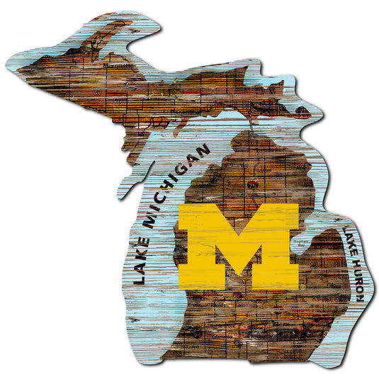 Fan Creations 24" Sign Michigan Distressed State With Logo Sign
