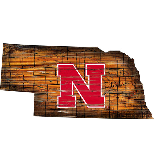 Fan Creations 24" Sign Nebraska Distressed State With Logo Sign