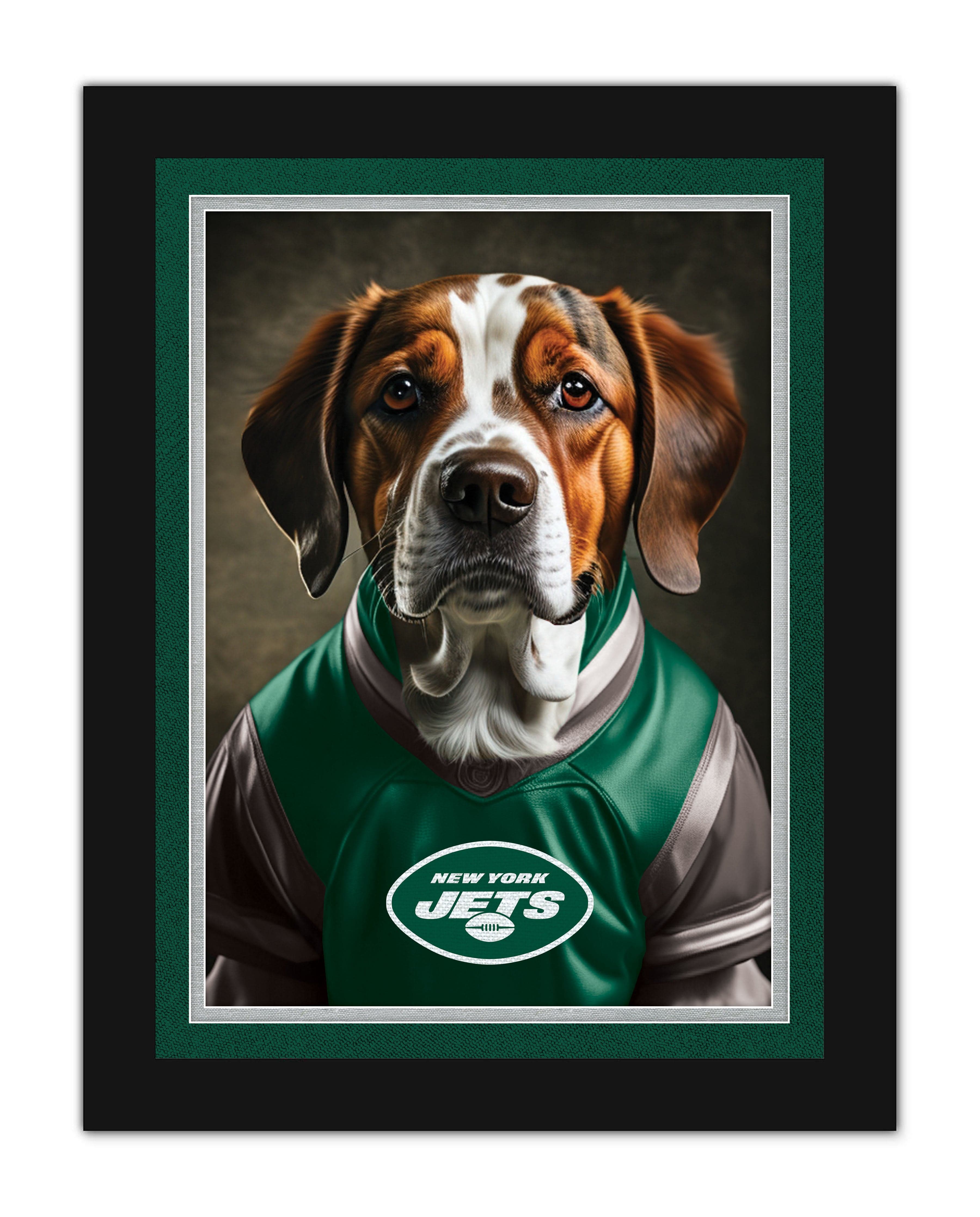 New York Jets Dog in Team Jersey 12x16