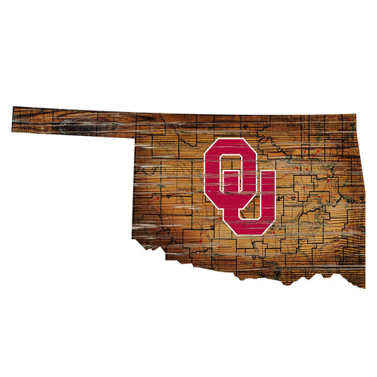 Fan Creations 24" Sign Oklahoma Distressed State With Logo Sign