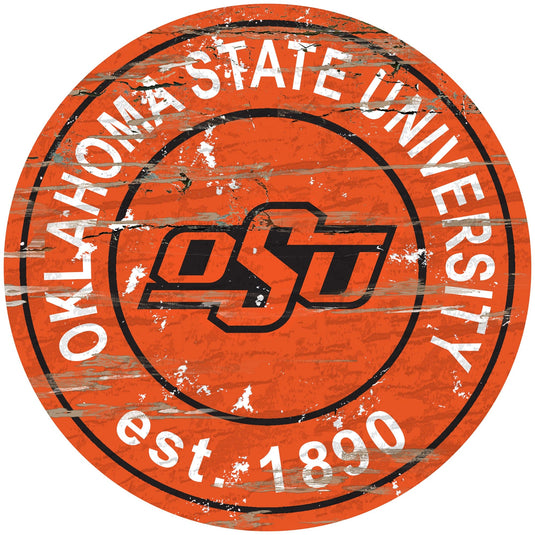 Fan Creations 24" Wall Art Oklahoma State Distressed 24" Round Sign