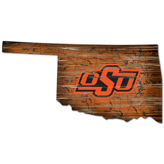Fan Creations 24" Sign Oklahoma State Distressed State With Logo Sign