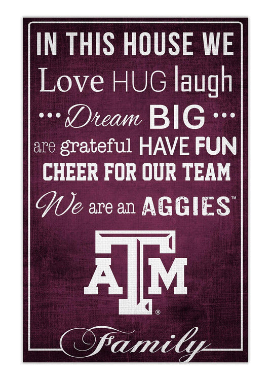 Fan Creations Home Decor Texas A&M   In This House 17x26