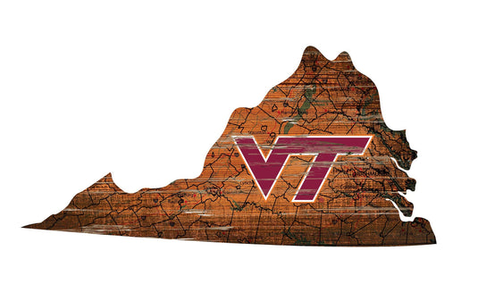 Fan Creations 24" Sign Virginia Tech Distressed State With Logo Sign