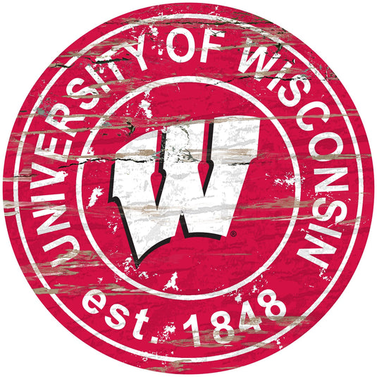 Fan Creations 24" Wall Art Wisconsin Distressed 24" Round Sign