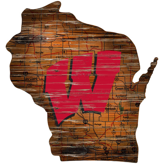 Fan Creations 24" Sign Wisconsin Distressed State With Logo Sign