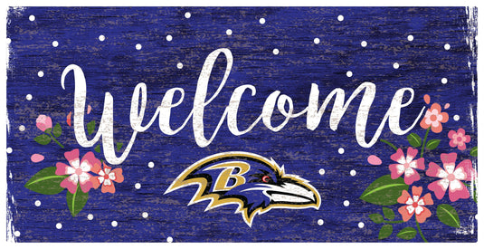 Fan Creations 6x12 Horizontal Baltimore Ravens Welcome Floral 6x12 Sign