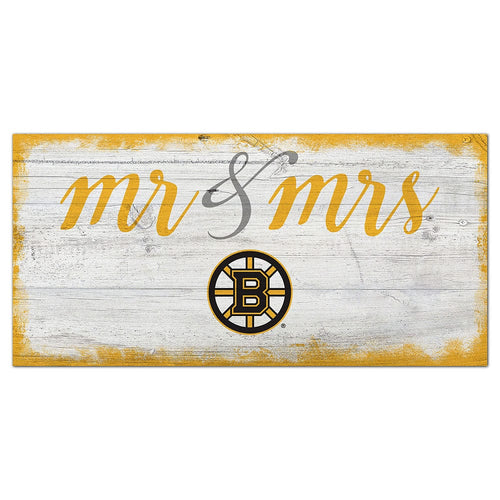 Fan Creations 6x12 Horizontal Boston Bruins Script Mr & Mrs 6x12 Sign