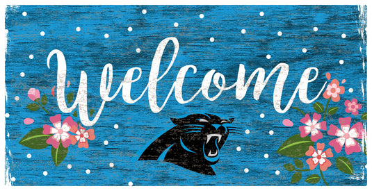 Fan Creations 6x12 Horizontal Carolina Panthers Welcome Floral 6x12 Sign