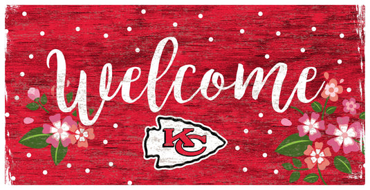 Fan Creations 6x12 Horizontal Kansas City Chiefs Welcome Floral 6x12 Sign