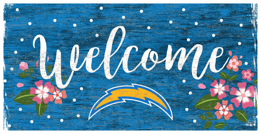 Fan Creations 6x12 Horizontal Los Angeles Chargers Welcome Floral 6x12 Sign