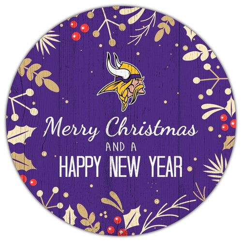 Fan Creations Holiday Home Decor Minnesota Vikings Merry Christmas & Happy New Years 12in Circle