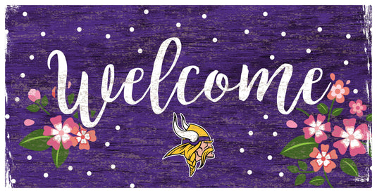 Fan Creations 6x12 Horizontal Minnesota Vikings Welcome Floral 6x12 Sign