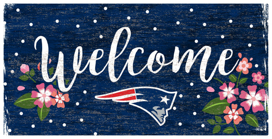 Fan Creations 6x12 Horizontal New England Patriots Welcome Floral 6x12 Sign