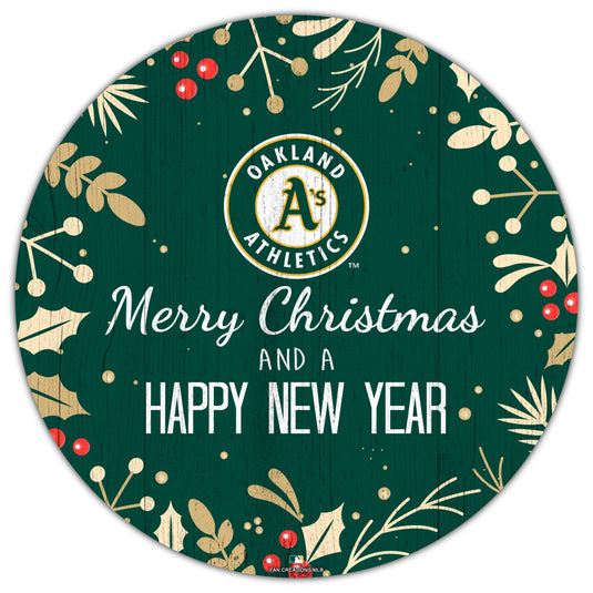 Fan Creations Holiday Home Decor Oakland Athletics Merry Christmas & Happy New Years 12in Circle