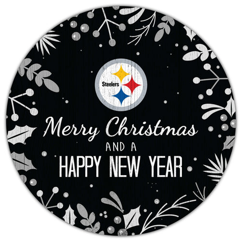 Fan Creations Holiday Home Decor Pittsburgh Steelers Merry Christmas & Happy New Years 12in Circle