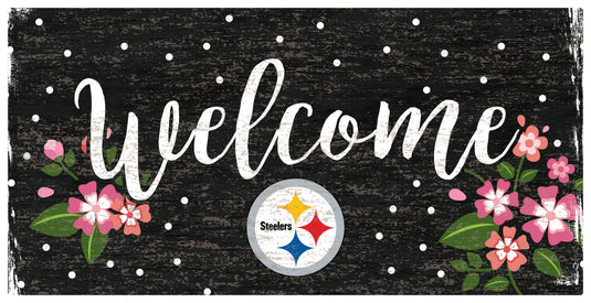 Fan Creations 6x12 Horizontal Pittsburgh Steelers Welcome Floral 6x12 Sign