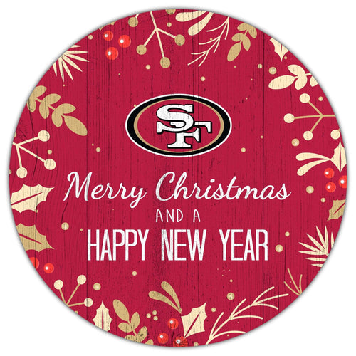 Fan Creations Holiday Home Decor San Francisco 49ers Merry Christmas & Happy New Years 12in Circle