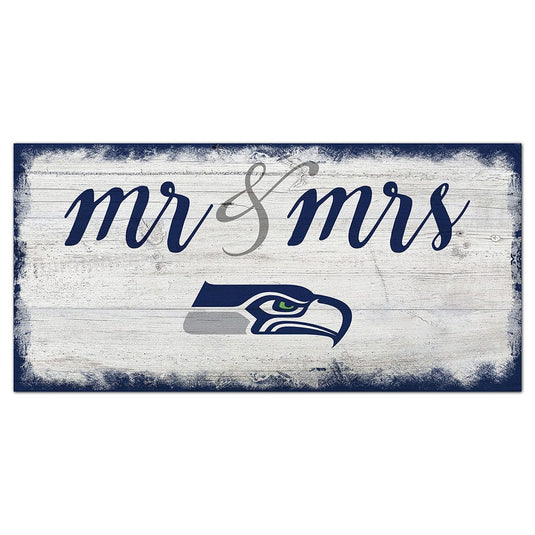 Fan Creations 6x12 Horizontal Seattle Seahawks Script Mr & Mrs 6x12 Sign