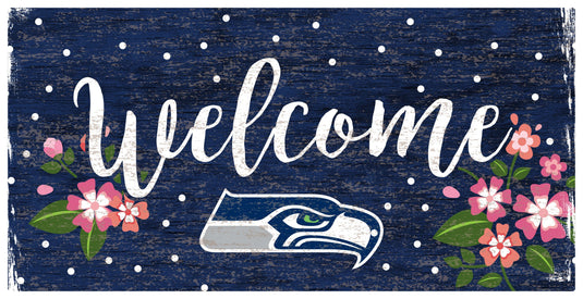 Fan Creations 6x12 Horizontal Seattle Seahawks Welcome Floral 6x12 Sign