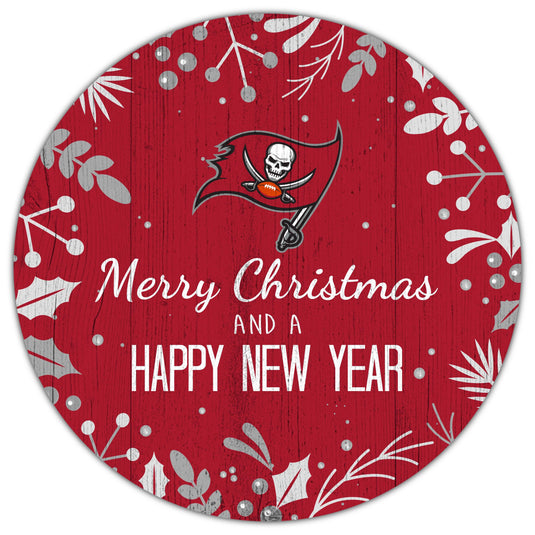 Fan Creations Holiday Home Decor Tampa Bay Buccaneers Merry Christmas & Happy New Years 12in Circle
