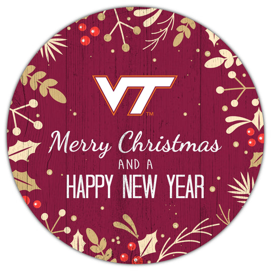 Fan Creations Holiday Home Decor Virginia Tech Merry Christmas & Happy New Years 12in Circle