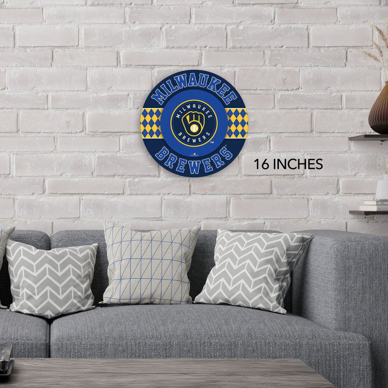 Load image into Gallery viewer, Fan Creations MLB Milwaukee Brewers Argyle 16inc Circle Wall Art

