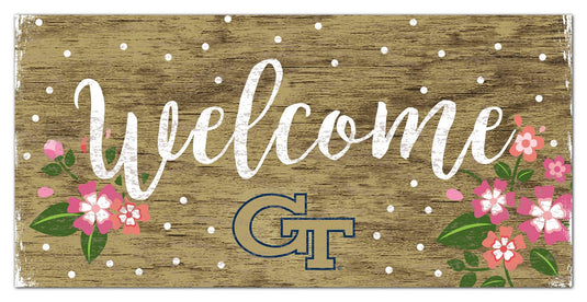 Fan Creations 6x12 Horizontal Georgia Tech Welcome Floral 6x12 Sign