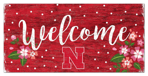 Fan Creations 6x12 Horizontal University of Nebraska Welcome Floral 6x12 Sign