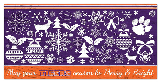 Fan Creations Holiday Home Decor Clemson Merry and Bright 6x12