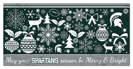 Fan Creations Holiday Home Decor Michigan State Merry and Bright 6x12