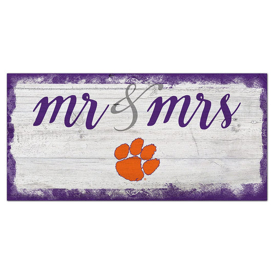 Fan Creations 6x12 Horizontal Clemson University Script Mr & Mrs 6x12 Sign