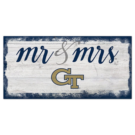 Fan Creations 6x12 Horizontal Georgia Tech Script Mr & Mrs 6x12 Sign