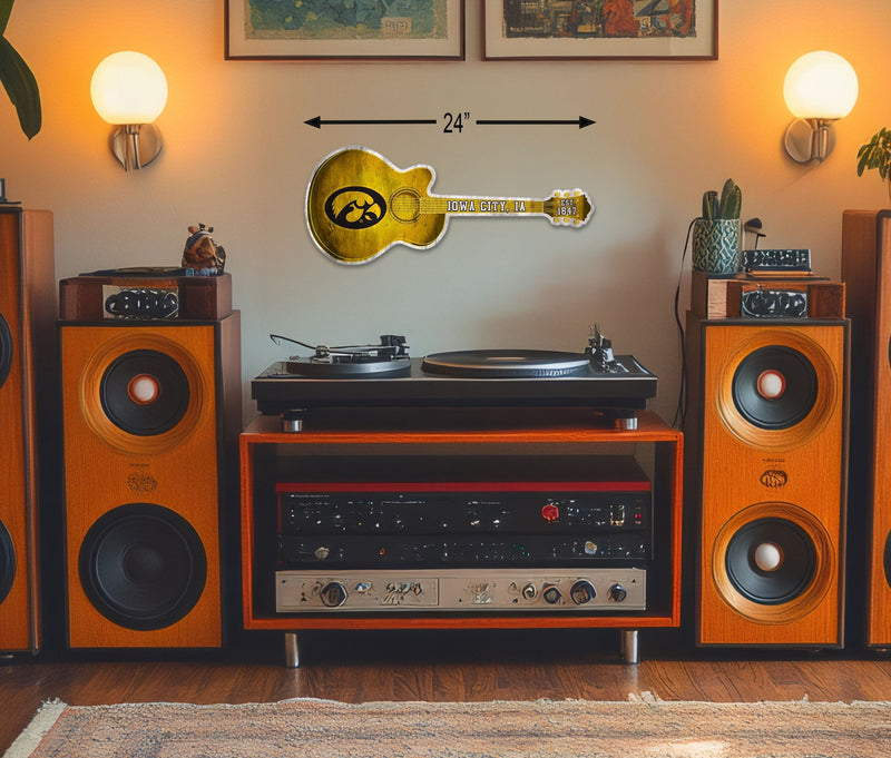 Load image into Gallery viewer, Fan Creations 24in Guitar NCAA University of Iowa team wall art sign
