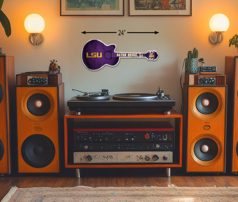 Load image into Gallery viewer, Fan Creations 24in Guitar NCAA LSU team wall art sign
