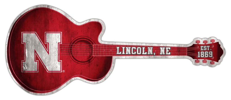 Load image into Gallery viewer, Fan Creations 24in Guitar NCAA University of Nebraska team wall art sign
