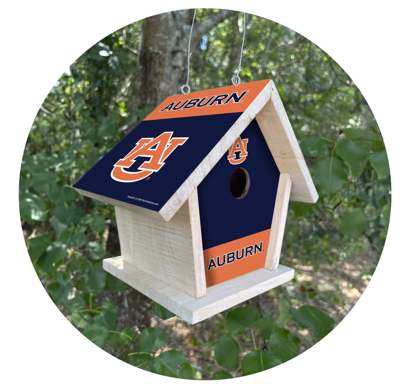Load image into Gallery viewer, Fan Creations NCAA Auburn University-Themed Birdhouse – White Mahogany with Bright UV Printed Team Colors
