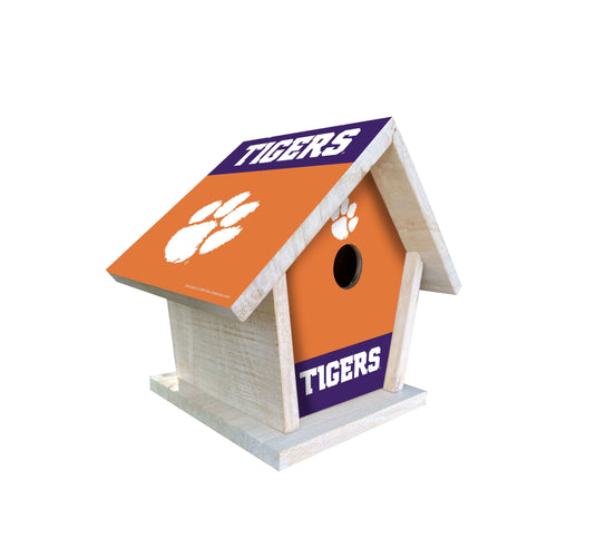 Fan Creations NCAA Clemson University-Themed Birdhouse – White Mahogany with Bright UV Printed Team Colors