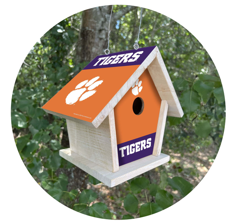 Load image into Gallery viewer, Fan Creations NCAA Clemson University-Themed Birdhouse – White Mahogany with Bright UV Printed Team Colors
