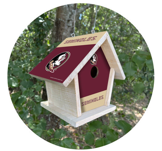 Fan Creations NCAA Florida State University-Themed Birdhouse – White Mahogany with Bright UV Printed Team Colors
