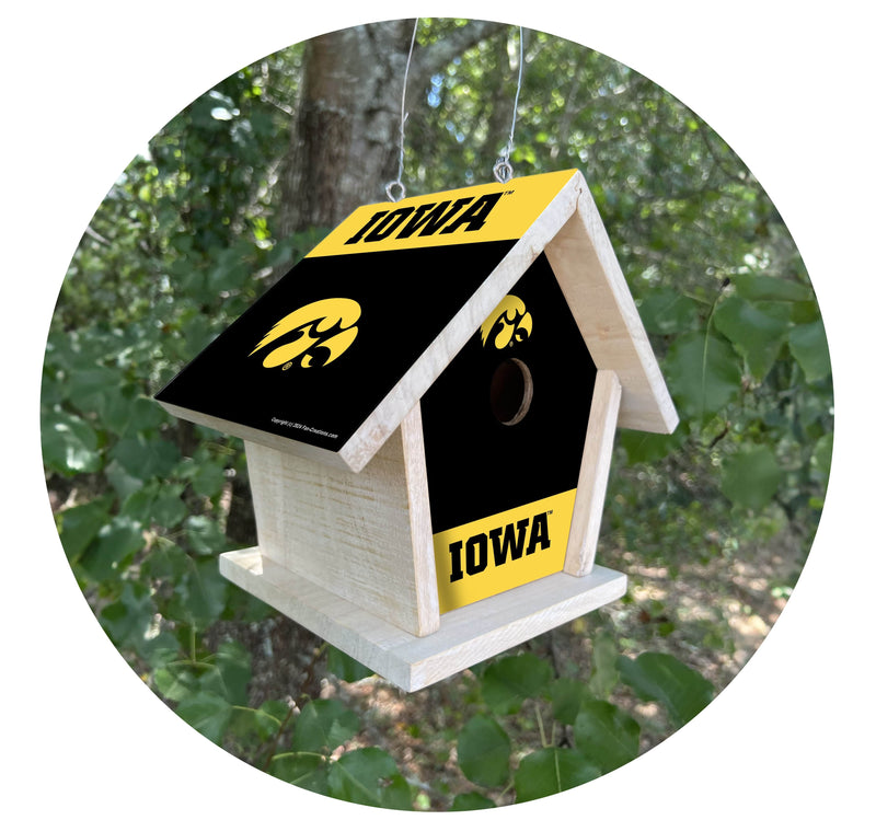 Load image into Gallery viewer, Fan Creations NCAA University of Iowa-Themed Birdhouse – White Mahogany with Bright UV Printed Team Colors
