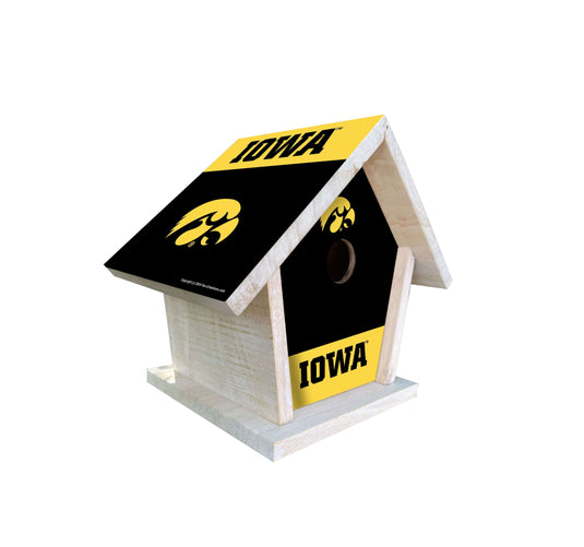 Fan Creations NCAA University of Iowa-Themed Birdhouse – White Mahogany with Bright UV Printed Team Colors