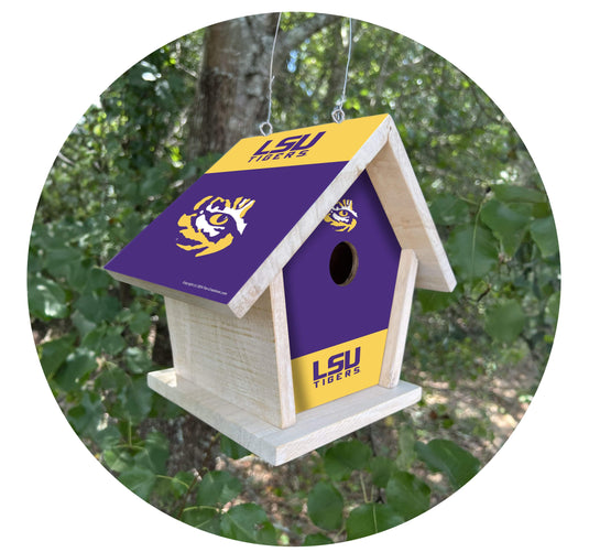 Fan Creations NCAA LSU-Themed Birdhouse – White Mahogany with Bright UV Printed Team Colors