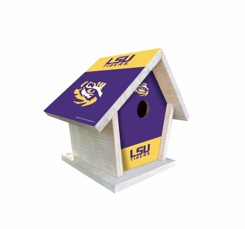 Load image into Gallery viewer, Fan Creations NCAA LSU-Themed Birdhouse – White Mahogany with Bright UV Printed Team Colors
