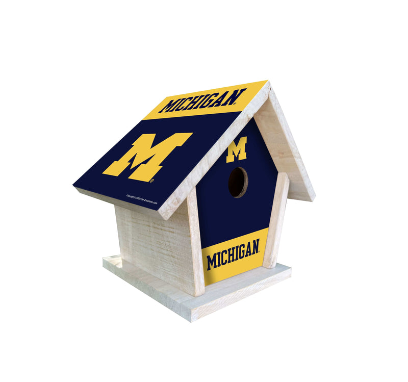 Load image into Gallery viewer, Fan Creations NCAA University of Michigan-Themed Birdhouse – White Mahogany with Bright UV Printed Team Colors
